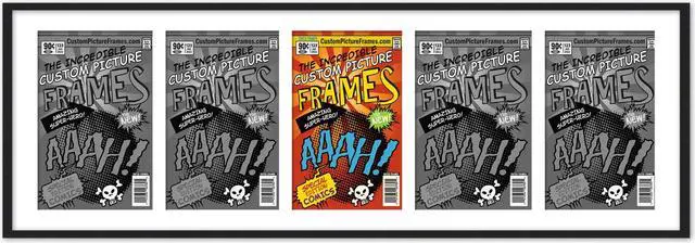 Main image of 5 Comic Book Frame Black Collage Comic Book Frame with White Mat to Display 5 Current Era Comic Published After 1985 Comic Books with UV Acrylic, Backing & Hanging Hardware