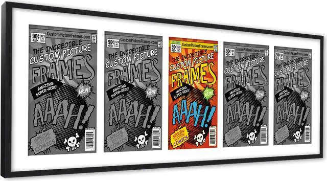 Alt view image 2 of 6 - 5 Comic Book Frame Black Collage Comic Book Frame with White Mat to Display 5 Current Era Comic Published After 1985 Comic Books with UV Acrylic, Backing & Hanging Hardware