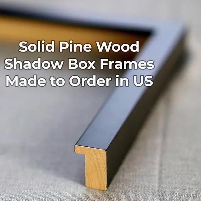 Alt view image 4 of 7 - 12x12 Shadowbox Gallery Wood Frames - Black DEEP Shadow Box Frame with a Display Depth of 3/4" - Shadowbox Frame includes Shatter Proof UV Acrylic Front, Acid Free Interior, and Hanging Hardware