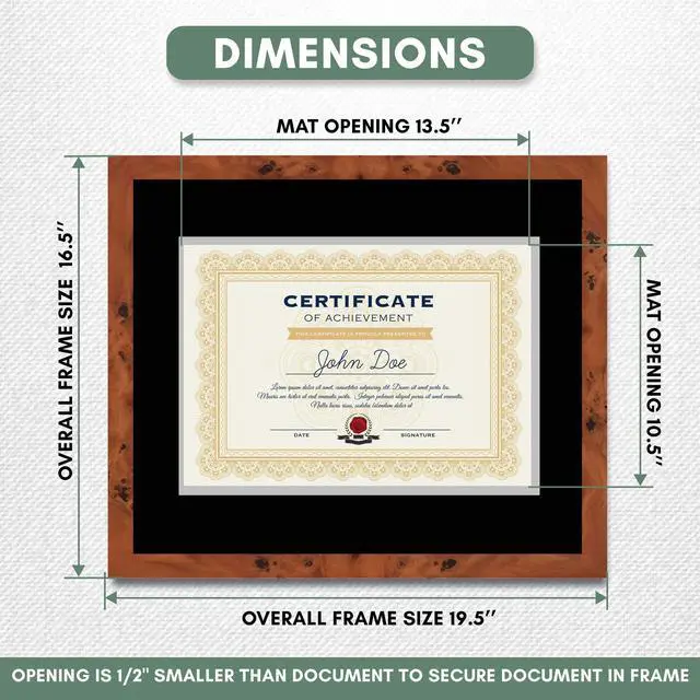 Alt view image 3 of 7 - 15x18 Brown Diploma Frame - Black on Silver Double Mat - Displays 11x14 Diplomas with Mat or 15x18 Inch Without Mat - With Acrylic Front and Foam Board Backing