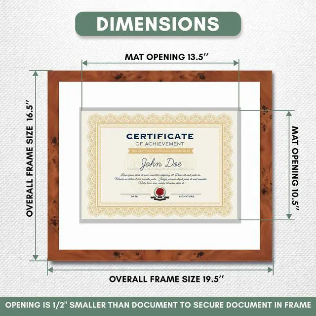 Alt view image 3 of 7 - 15x18 Brown Diploma Frame - White on Silver Double Mat - Displays 11x14 Diplomas with Mat or 15x18 Inch Without Mat - With Acrylic Front and Foam Board Backing