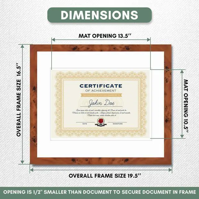 Alt view image 3 of 7 - 15x18 Brown Diploma Frame - White on White Double Mat - Displays 11x14 Diplomas with Mat or 15x18 Inch Without Mat - With Acrylic Front and Foam Board Backing