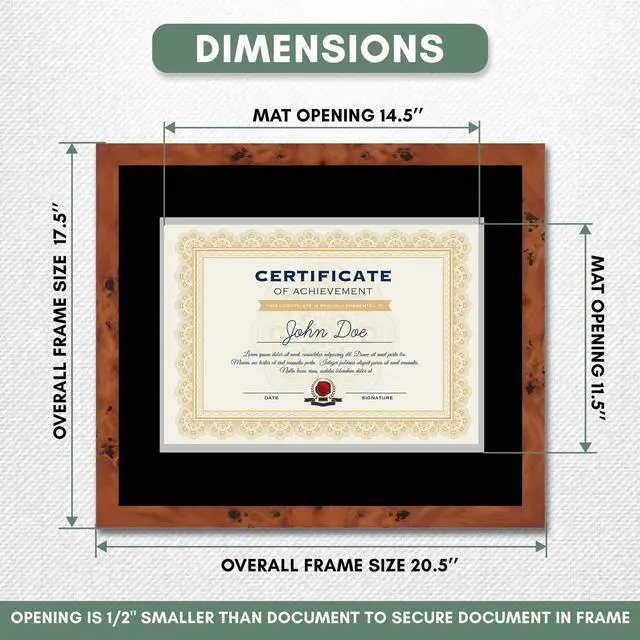 Alt view image 3 of 7 - 16x19 Brown Diploma Frame - Black on Silver Double Mat - Displays 12x15 Diplomas with Mat or 16x19 Inch Without Mat - With Acrylic Front and Foam Board Backing