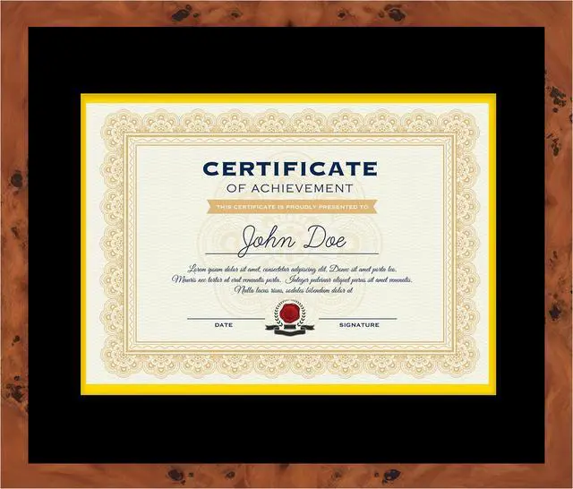 Main image of 16x19 Brown Diploma Frame - Black on Gold Double Mat - Displays 12x15 Diplomas with Mat or 16x19 Inch Without Mat - With Acrylic Front and Foam Board Backing