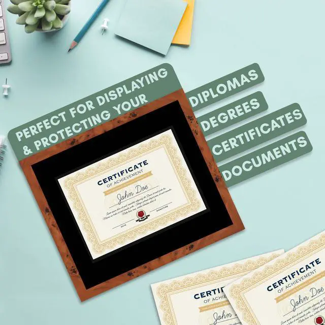 Alt view image 4 of 7 - 15x18 Brown Diploma Frame - Black on Black Double Mat - Displays 11x14 Diplomas with Mat or 15x18 Inch Without Mat - With Acrylic Front and Foam Board Backing