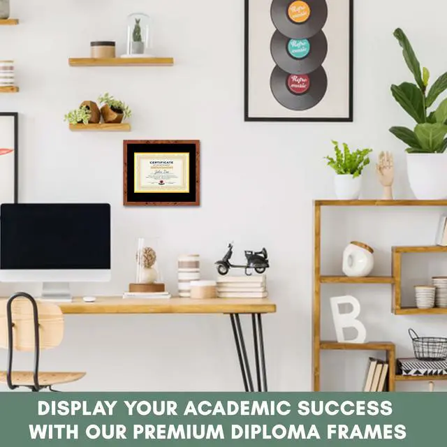 Alt view image 6 of 7 - 16x19 Brown Diploma Frame - Black on Gold Double Mat - Displays 12x15 Diplomas with Mat or 16x19 Inch Without Mat - With Acrylic Front and Foam Board Backing