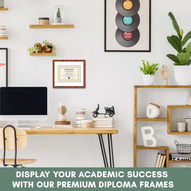Alt view image 7 of 7 - 15x18 Brown Diploma Frame - White on Silver Double Mat - Displays 11x14 Diplomas with Mat or 15x18 Inch Without Mat - With Acrylic Front and Foam Board Backing