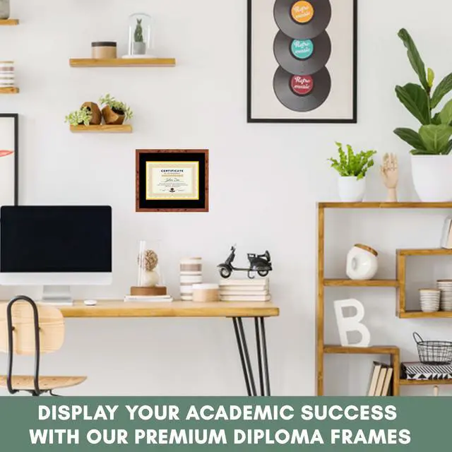 Alt view image 6 of 7 - 15x18 Brown Diploma Frame - Black on Gold Double Mat - Displays 11x14 Diplomas with Mat or 15x18 Inch Without Mat - With Acrylic Front and Foam Board Backing