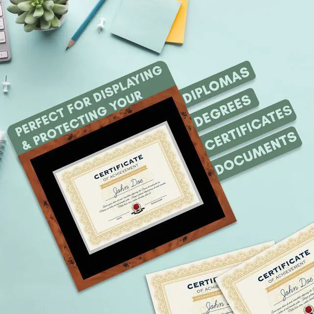 Alt view image 4 of 7 - 15x18 Brown Diploma Frame - Black on Silver Double Mat - Displays 11x14 Diplomas with Mat or 15x18 Inch Without Mat - With Acrylic Front and Foam Board Backing