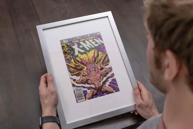 Alt view image 7 of 7 - Black Comic Book Frame with Black Mat - 3 Openings to Display 3 6.875"x10.5" Current Era Comic Published After 1985 Comic Books Horizontally - with UV Acrylic, Backing & Hardware