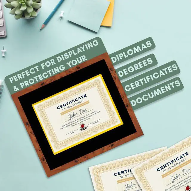 Alt view image 4 of 7 - 15x18 Brown Diploma Frame - Black on Gold Double Mat - Displays 11x14 Diplomas with Mat or 15x18 Inch Without Mat - With Acrylic Front and Foam Board Backing