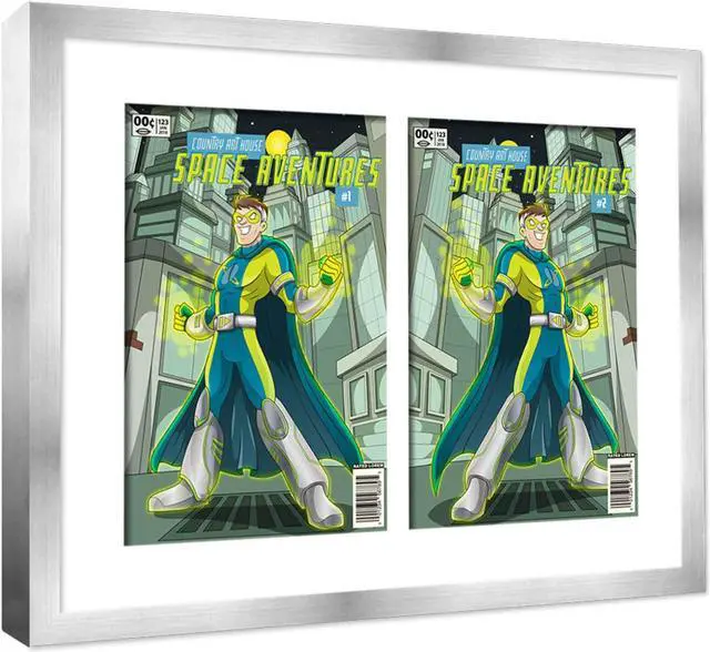 Alt view image 2 of 7 - Silver Comic Book Frame with White Mat - 2 Openings to Display 2 7.75"x10.5" Golden Age Comic Published Between 1938 and 1956 Comic Books - with UV Acrylic, Backing & Hardware