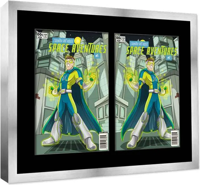 Alt view image 2 of 7 - Silver Comic Book Frame with Black Mat - 2 Openings to Display 2 6.875"x10.5" Current Era Comic Published After 1985 Comic Books - with UV Acrylic, Backing & Hardware