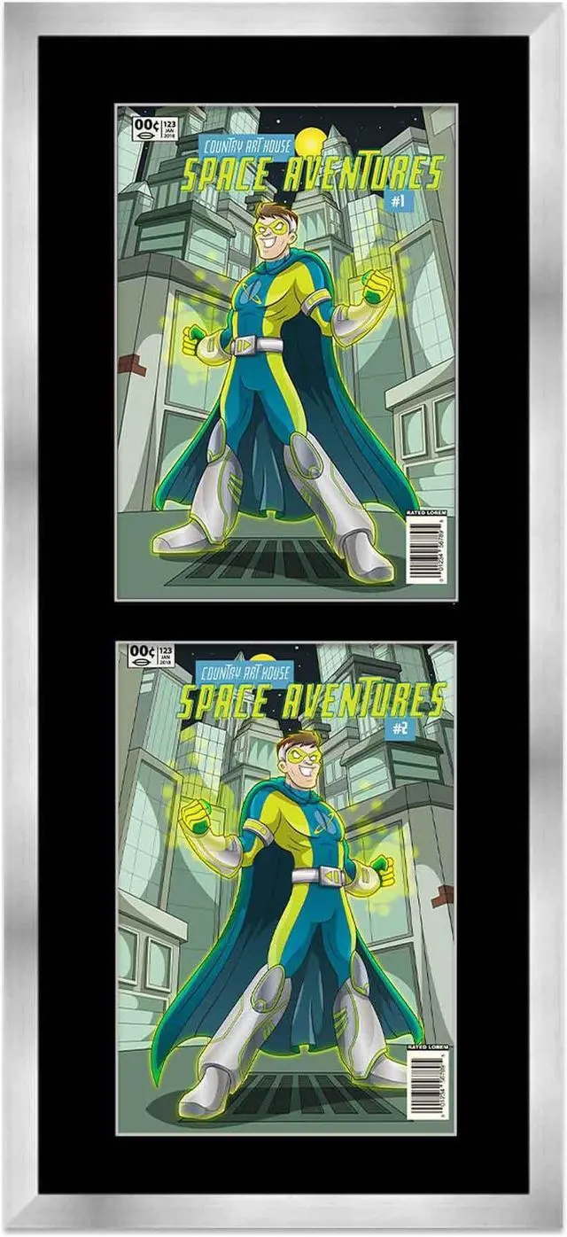 Main image of Silver Comic Book Frame with Black Mat - 2 Openingss to Display 3 7.75"x10.5" Golden Age Comic Published Between 1938 and 1956 Comic Books Vertically - with UV Acrylic, Backing & Hardware