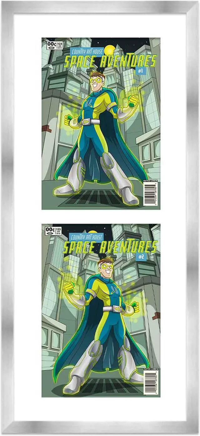Main image of Silver Comic Book Frame with White Mat - 2 Openingss to Display 3 7.75"x10.5" Golden Age Comic Published Between 1938 and 1956 Comic Books Vertically - with UV Acrylic, Backing & Hardware