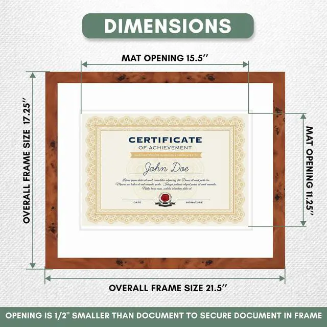 Alt view image 3 of 7 - 15.75x20 Brown Diploma Frame - White on White Double Mat - Displays 11.75x16 Diplomas with Mat or 15.75x20 Inch Without Mat - With Acrylic Front and Foam Board Backing