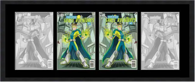 Main image of Black Comic Book Frame with Black Mat - 4 Openings to Display 4 6.875"x10.5" Current Era Comic Published After 1985 Comic Books Horizontally - with UV Acrylic, Backing & Hardware