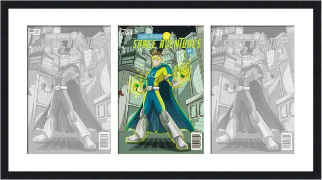 Main image of Black Comic Book Frame with White Mat - 3 Openings to Display 3 7.125"x10.5" Silver Age Comic Published Between 1956 and 1970 Comic Books Horizontally - with UV Acrylic, Backing & Hardware