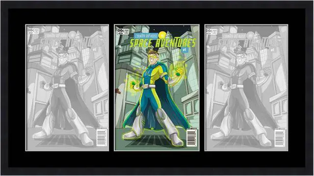 Main image of Black Comic Book Frame with Black Mat - 3 Openings to Display 3 6.875"x10.5" Current Era Comic Published After 1985 Comic Books Horizontally - with UV Acrylic, Backing & Hardware
