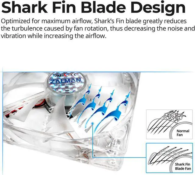Alt view image 4 of 7 - Zalman Ultra Quiet Fan Series F3 (SF) Plus (SF) 120mm case fan w/ Shark-fin blade, Long Life (EBR) bearing, minimal noise and vibration, comes with silicon mounting pins.
