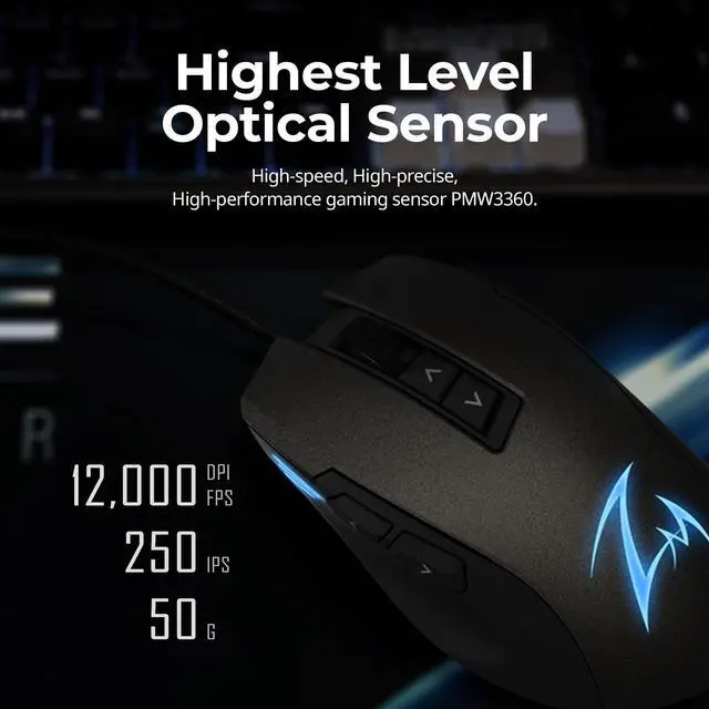 Alt view image 3 of 7 - Zalman GM7 RGB Gaming Mouse, 12,000 DPI Wired Optical Gamer Mouse, 6 Stage DPI Control, Wired High Performance Mouse with 7 Multi-function Buttons, PMW 3360, Up to 1,000Hz