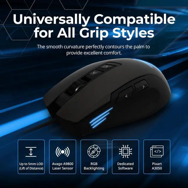 Alt view image 2 of 7 - Zalman GM7 RGB Gaming Mouse, 12,000 DPI Wired Optical Gamer Mouse, 6 Stage DPI Control, Wired High Performance Mouse with 7 Multi-function Buttons, PMW 3360, Up to 1,000Hz
