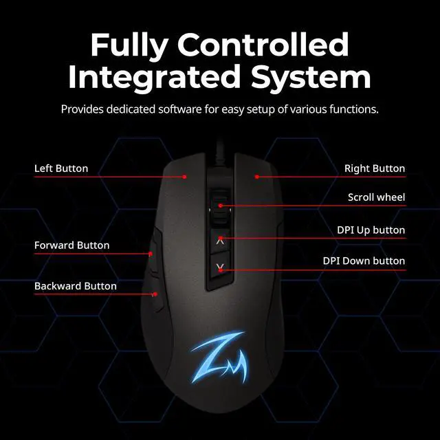 Alt view image 7 of 7 - Zalman GM7 RGB Gaming Mouse, 12,000 DPI Wired Optical Gamer Mouse, 6 Stage DPI Control, Wired High Performance Mouse with 7 Multi-function Buttons, PMW 3360, Up to 1,000Hz