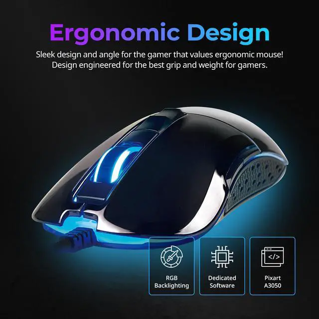 Alt view image 2 of 7 - Zalman GM5 RGB Gaming Mouse, 4,000 DPI with High Performance Sensor, RGB LED Backlighting, Ergonomic Design for Gamers, Pixart A3050, Up to 1,000Hz