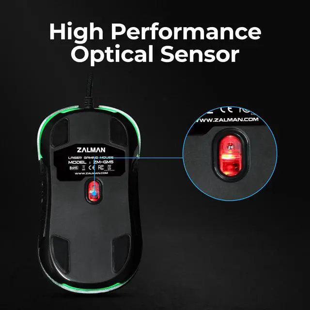 Alt view image 5 of 7 - Zalman GM5 RGB Gaming Mouse, 4,000 DPI with High Performance Sensor, RGB LED Backlighting, Ergonomic Design for Gamers, Pixart A3050, Up to 1,000Hz