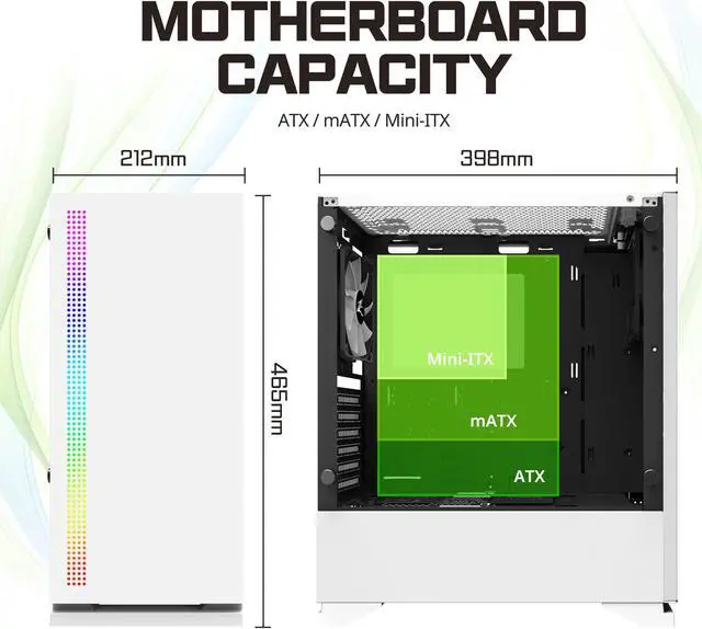 Alt view image 5 of 7 - Zalman S5 ATX Mid-Tower Gaming PC Case, 2 x 120mm Fans Included (1x RGB), Thick 4mm Tempered Glass Side Panel, AIO Water Cooler Bracket, Front Panel RGB Strip (White)