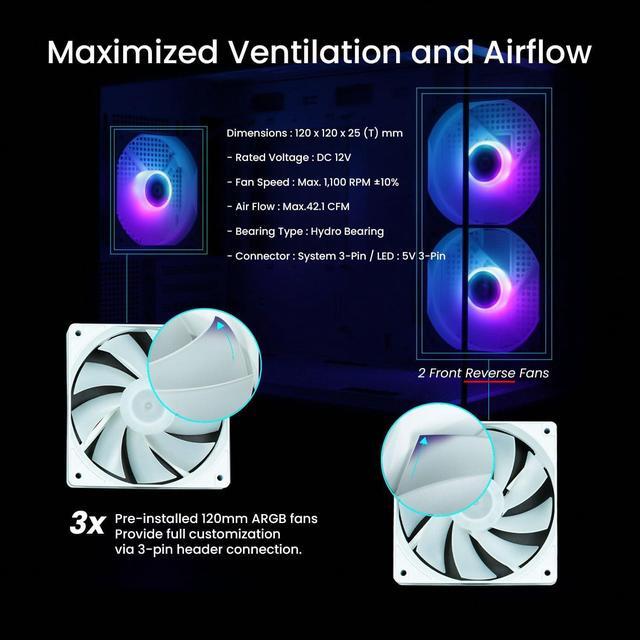Alt view image 6 of 7 - Zalman P30 Micro ATX mATX Gaming PC Computer Case, 2 x 120mm Reverse + 1 x Rear Exhaust ARGB Fans (Pre-installed), Panoramic View Frameless Tempered Glass Front & Side Panel, USB Type-C & 3.0, White