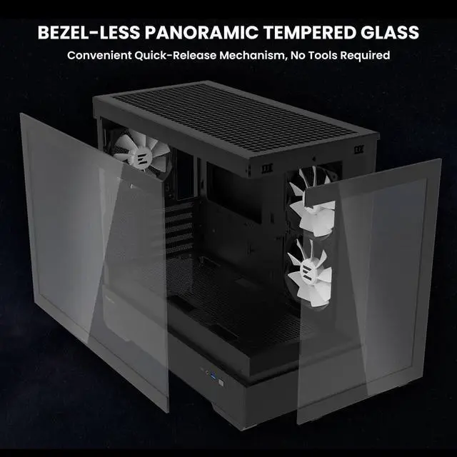 Alt view image 6 of 7 - Zalman P30 Micro ATX mATX Gaming PC Computer Case, 2 x 120mm Reverse + 1 x Rear Exhaust ARGB Fans (Pre-installed), Panoramic View Frameless Tempered Glass Front & Side Panel, USB Type-C & 3.0, Black