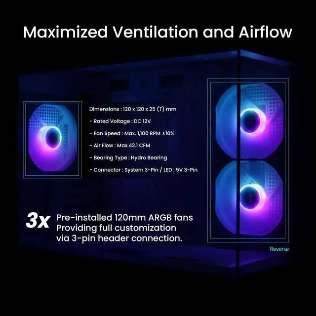 Alt view image 4 of 7 - Zalman P30 Micro ATX mATX Gaming PC Computer Case, 2 x 120mm Reverse + 1 x Rear Exhaust ARGB Fans (Pre-installed), Panoramic View Frameless Tempered Glass Front & Side Panel, USB Type-C & 3.0, Black