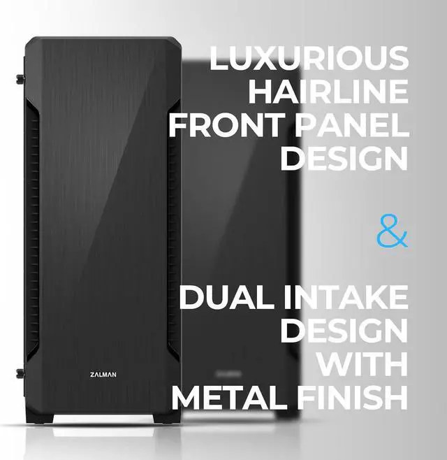 Alt view image 2 of 7 - Zalman S3 ATX Mid Tower Desktop PC Case, 3 x 120mm Fans included, Premium Brushed Metal with Dual Intake Front & Tinted Acrylic Side Panel, USB 3.0