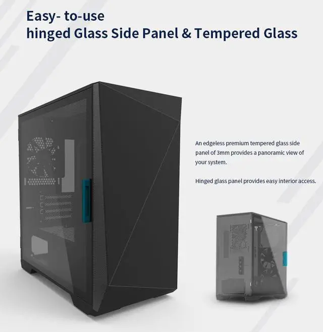 Alt view image 3 of 7 - Zalman Z1 Iceberg mATX Gaming PC Case, Micro ATX Mini Tower, 3 x 120mm Fans Preinstalled, Swing Door Tempered Glass Side Panel - 2 x USB 3.0, Black