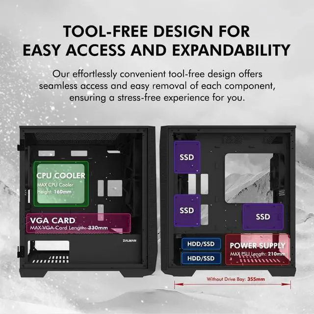 Alt view image 5 of 7 - Zalman Z1 Iceberg mATX Gaming PC Case, Micro ATX Mini Tower, 3 x 120mm Fans Preinstalled, Swing Door Tempered Glass Side Panel - 2 x USB 3.0, Black