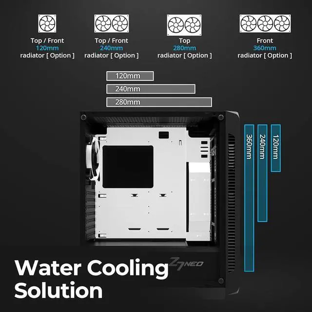 Alt view image 7 of 7 - Zalman Z7 NEO ATX Mid-Tower Gaming PC Case, 4 x 120mm Unique Ring Fans w/ RGB Controller, Full Tinted Tempered Glass Side Panel, High-End PC Cabinet