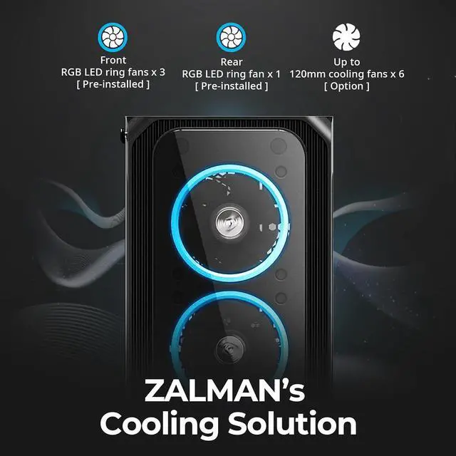 Alt view image 2 of 7 - Zalman Z7 NEO ATX Mid-Tower Gaming PC Case, 4 x 120mm Unique Ring Fans w/ RGB Controller, Full Tinted Tempered Glass Side Panel, High-End PC Cabinet