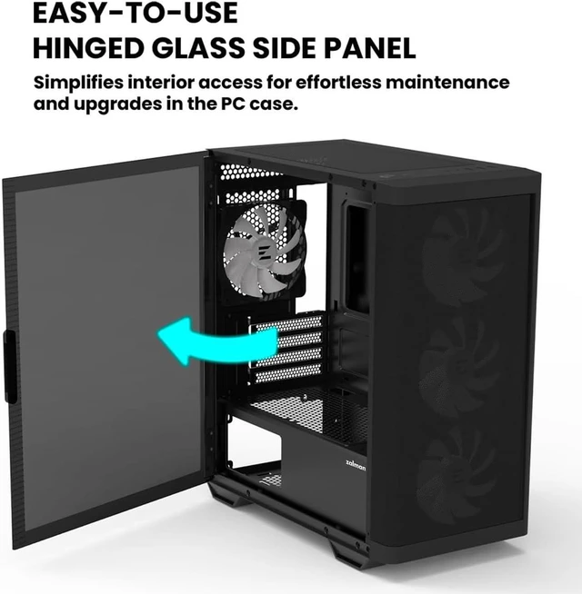 Alt view image 5 of 7 - Zalman M4 Gaming PC Case - mATX/Mini ITX Mini Tower Computer Case - 4 x 120mm ARGB Fans Pre-Installed - Swing Door Tempered Glass Side Panel, Black