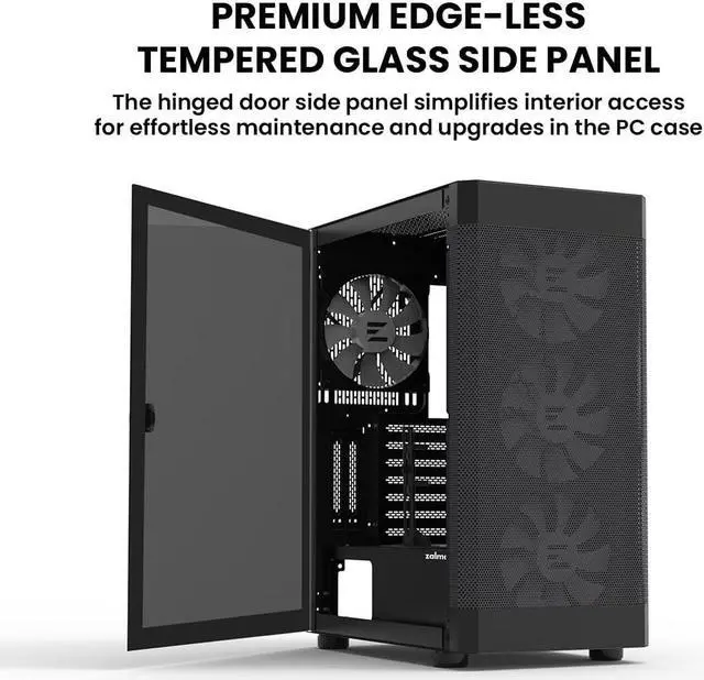 Alt view image 2 of 7 - Zalman i4 TG Airflow ATX Mid-Tower Gaming PC Case, 4 x 140mm Fixed RGB Fans Preinstalled, Tempered Glass Side Panel, 360mm Radiator Support, Black
