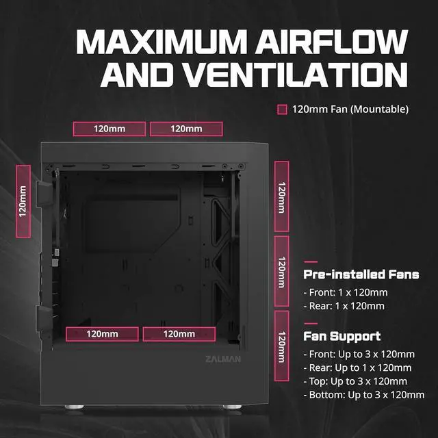 Alt view image 7 of 7 - Zalman T7 ATX Mid-Tower Compact Desktop PC Case, 2 x 120mm Fans Preinstalled, 3D Patterned Mesh Design for High Airflow, Tinted Acrylic Side Panel, USB 3.0