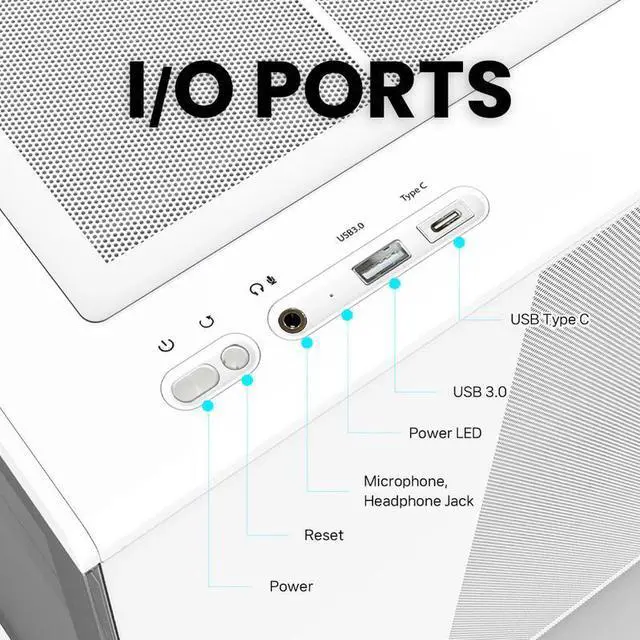 Alt view image 3 of 7 - Zalman P10 Compact Mini-Tower Micro-ATX MATX PC Case, 120mm ARGB 4-pin PWM Fan Pre-Installed, Panoramic Tempered Glass, Type-C & USB 3.0, White
