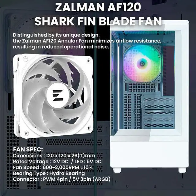 Alt view image 6 of 7 - Zalman P10 Compact Mini-Tower Micro-ATX MATX PC Case, 120mm ARGB 4-pin PWM Fan Pre-Installed, Panoramic Tempered Glass, Type-C & USB 3.0, White