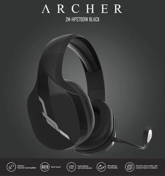 Alt view image 2 of 7 - Zalman HPS700 Archer - Wireless Gaming Headset with detachable microphone - 7.1 Surround Sound - 50mm Drivers with 20hz-20,000Hz Frequency Range - Breathable Fabric with Memory Foam - Black