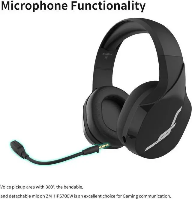 Alt view image 6 of 7 - Zalman HPS700 Archer - Wireless Gaming Headset with detachable microphone - 7.1 Surround Sound - 50mm Drivers with 20hz-20,000Hz Frequency Range - Breathable Fabric with Memory Foam - Black
