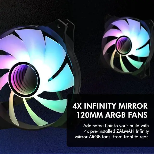 Alt view image 6 of 7 - Zalman i3 NEO TG ATX Gaming PC Case, Includes 4 x 120mm Infinity Mirror ARGB Fans, Tempered Glass Front & Side Panel, Premium Mid-Tower Chassis, Black