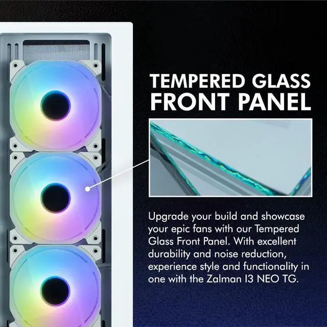 Alt view image 4 of 7 - Zalman i3 NEO TG ATX Gaming PC Case, Includes 4 x 120mm Infinity Mirror ARGB Fans, Tempered Glass Front & Side Panel, Premium Mid-Tower Chassis, White
