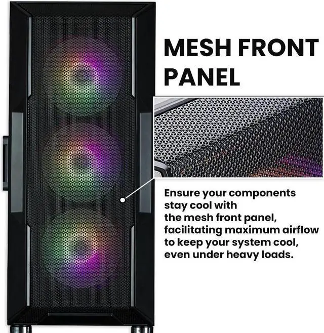 Alt view image 4 of 7 - Zalman i3 ARGB ATX Mid-Tower Gaming Desktop Computer PC Case, 4 x 120mm ARGB Fans Pre-Installed, High Airflow Mesh Front Panel, Tempered Glass Side Panel, Black