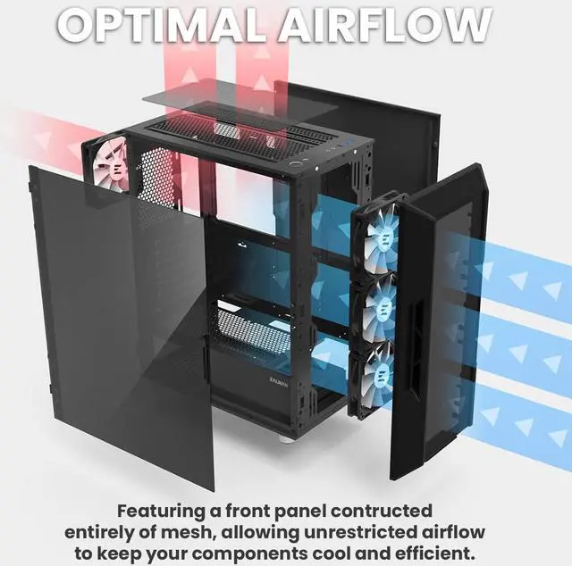 Alt view image 5 of 7 - Zalman i3 ARGB ATX Mid-Tower Gaming Desktop Computer PC Case, 4 x 120mm ARGB Fans Pre-Installed, High Airflow Mesh Front Panel, Tempered Glass Side Panel, Black