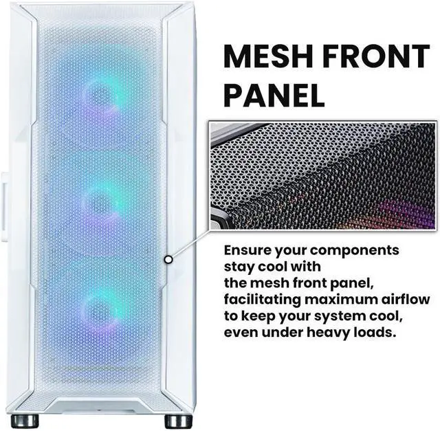 Alt view image 3 of 7 - Zalman i3 ARGB ATX Mid-Tower Gaming PC Case, 4 x 120mm ARGB Fans Pre-Installed, High Airflow Mesh Front Panel, Tempered Glass Side Panel, White